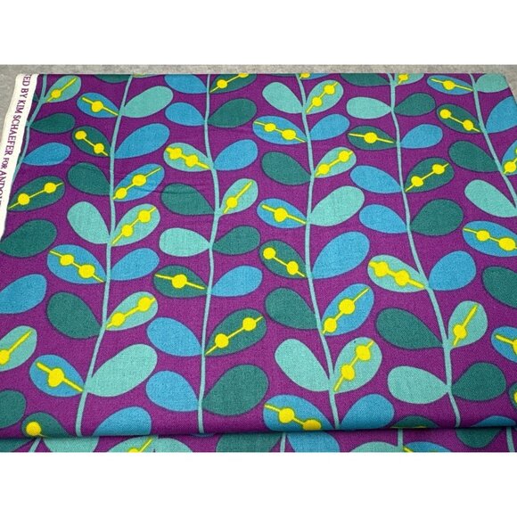 Kim Schaefer Andover Fabrics Inc Cotton Fabric 19" x 44" Purple Blue Leaf Print - Picture 9 of 11